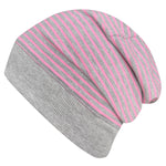 Wollhuhn Leichte Öko Beanie-Mütze Sommer/Übergang Einlagig Streifen Grau/Rosa