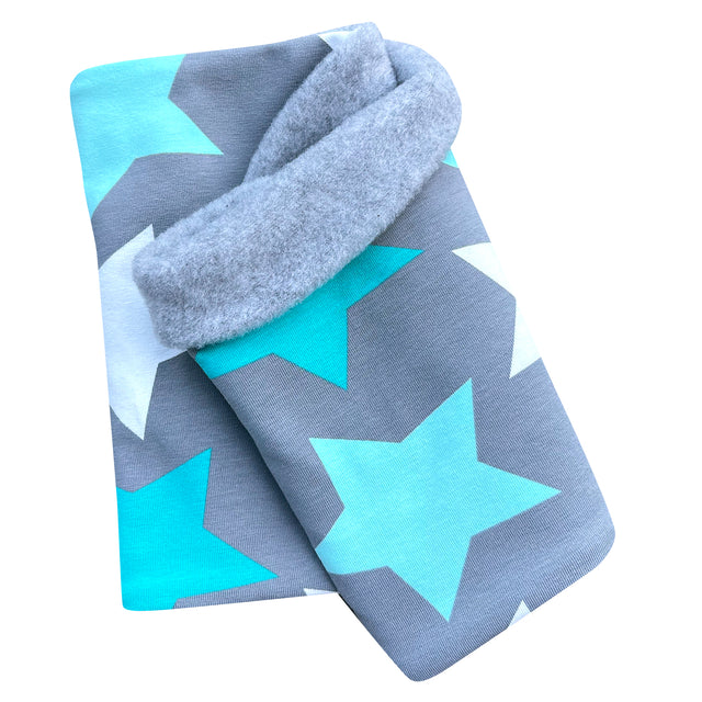 Wollhuhn Halstuch / Schlupfschal / Loop WARM mit Fleece-Innenfutter und großen Sternen, handgemacht, weich, ideal für Kinder und Erwachsene, in Grau/Mint.