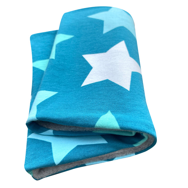 Wollhuhn Halstuch / Schlupfschal / Loop WARM: Blau-weißer Schal mit weißen Sternen, handgefertigt, innen kuscheliges Fleece, ideal für kalte Tage.