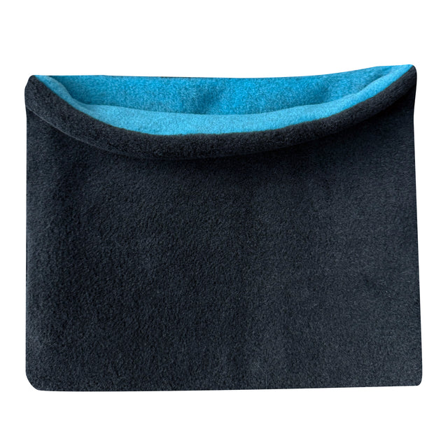 Wollhuhn WINTER Halstuch/Schlupfschal „Unser Wärmster“ aus doppellagigem Fleece in Schwarz/Türkis, handgefertigt für optimalen Kälteschutz, ideal für Kinder und Erwachsene.