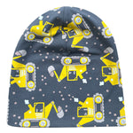 Wollhuhn Öko Long Beanie / Wendemütze, Ganzjährig, Zweilagig, Bagger Gelb/Grau