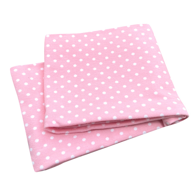 Wollhuhn Elastisches Öko Stirnband: Zweilagiges, rosa-weiß gepunktetes Jersey-Stirnband, weich, dehnbar und handgemacht. Ideal für Alltag und sportliche Aktivitäten.