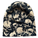 Wollhuhn Öko Long Beanie / Wendemütze, Ganzjährig, Zweilagig,  Coole Skulls Taupe/Schwarz