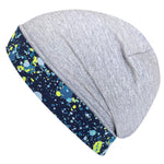 Wollhuhn Öko Long Beanie / Wendemütze, Ganzjährig, Zweilagig, Splatter Dunkelblau