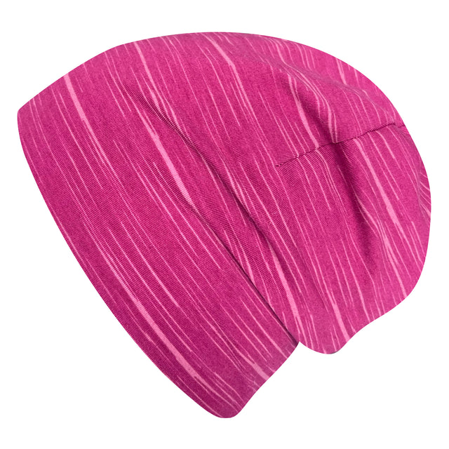 Wollhuhn Öko Shorties: Handgemachte, zweilagige Wendemütze mit weißen Streifen. Ideal für Kinder, bequem und vielseitig, aus hochwertigem Öko-Jersey gefertigt.