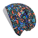 Wollhuhn Öko Long Beanie / Wendemütze, Ganzjährig, Zweilagig, Blumen Schwarz/Bunt