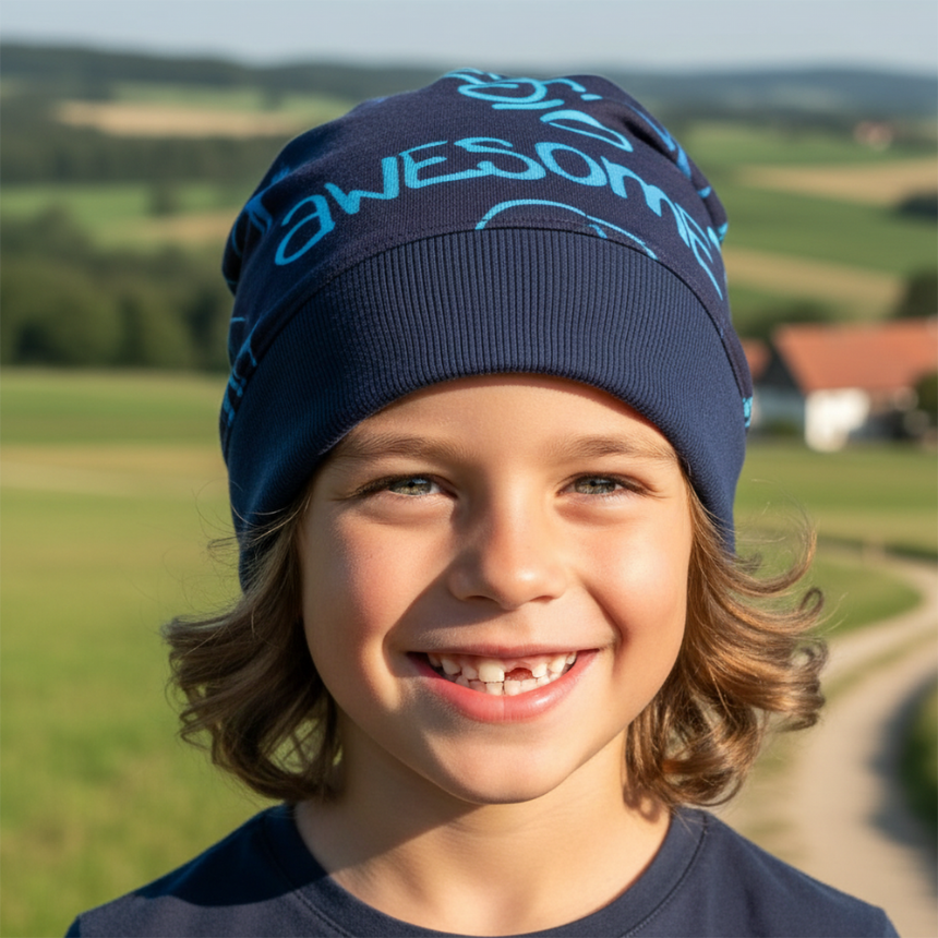 Wollhuhn Dünne Öko Beanie-Mütze Sommer/Übergang Einlagig Cool Music Blau