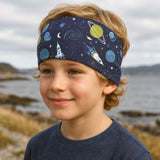 Wollhuhn Elastisches Öko Stirnband / Haarband Jersey Zweilagig Breit Space/Rakete Dunkelblau
