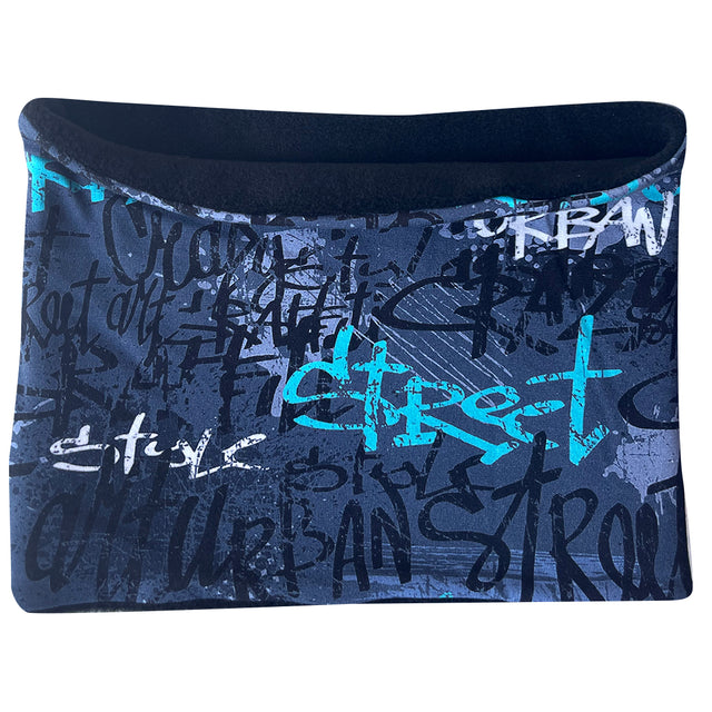 Wollhuhn Halstuch / Schlupfschal / Loop WARM mit Innenfleece und Graffiti Skater Blau Muster, handgefertigt für Kinder und Erwachsene, ideal für kühle Tage.