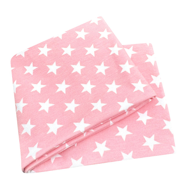 Wollhuhn Elastisches Öko Stirnband / Haarband Jersey Zweilagig Breit Sternchen Rosa/Weiß, handgemacht, dehnbar, weiches Stirnband mit weißen Sternen auf pinkem Hintergrund.