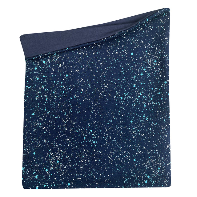 Wollhuhn LONG Loop, Galaxy Blau: Handgemachter, doppellagiger Schal mit Jersey- oder Fleecefutter, ideal für Komfort und Schutz, geeignet für die ganze Familie.