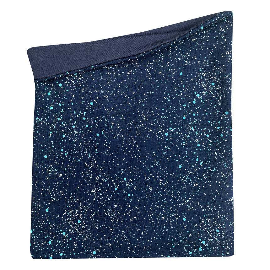 Wollhuhn LONG Loop, Galaxy Blau: Handgemachter, doppellagiger Schal mit Jersey- oder Fleecefutter, ideal für Komfort und Schutz, geeignet für die ganze Familie.