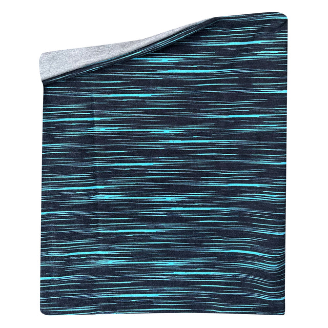 Wollhuhn LONG Loop, handgemachter, gedoppelter Schal, Lines Schwarz/Türkis, bietet Komfort und Schutz. Jersey- oder Fleecefutter, ideal für Kinder und Erwachsene.