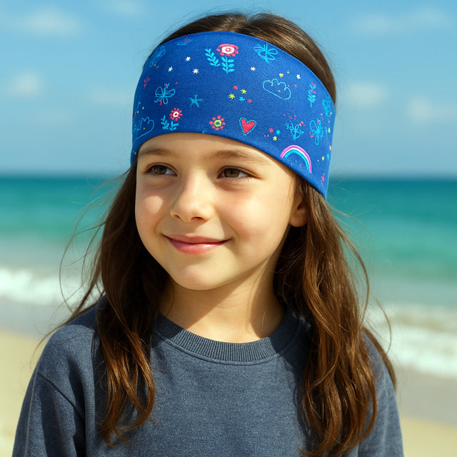HANDGEMACHTES Wollhuhn Elastisches Öko Stirnband, zweilagig, breit, ideal für Sport und Freizeit, aus Bio-Baumwolle, flexibel und bequem für Kinder und Erwachsene.