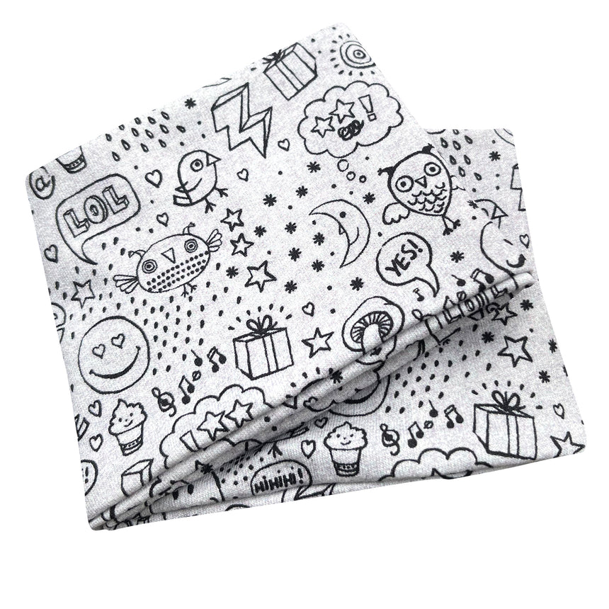 Wollhuhn Elastisches Öko Stirnband, Jersey, zweilagig, breit, mit Comic-Motiven, handgemacht, ideal für Kinder und Erwachsene, vielseitig tragbar.