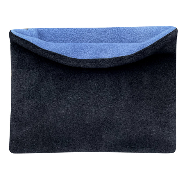 Wollhuhn WINTER Halstuch/Schlupfschal „Unser Wärmster“, doppellagiger Fleece, handgefertigt, Schwarz/Jeansblau, ideal für Kinder und Erwachsene, weich und winddicht.