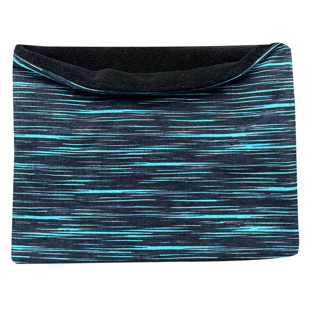 Wollhuhn Halstuch / Schlupfschal / Loop WARM mit schwarzem und blauem Streifenmuster, weichem Fleecefutter, ideal für kalte Tage und angenehm für empfindliche Haut.