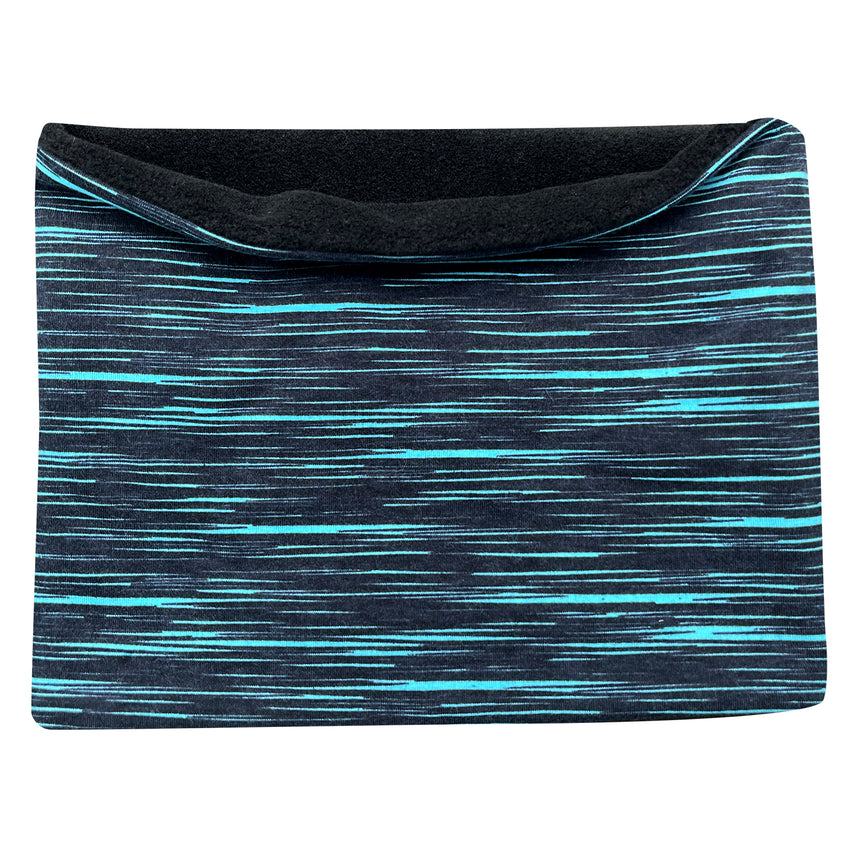 Wollhuhn Halstuch / Schlupfschal / Loop WARM mit Fleece-Innenfutter, schwarz-türkis gestreift, handgefertigt für Kinder und Erwachsene, angenehm weich und wendbar.