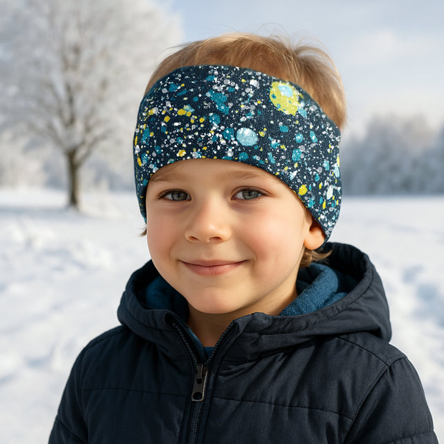 Wollhuhn Elastisches Öko Stirnband, doppellagig, aus Bio-Baumwolle, dunkelblau, handgemacht. Ideal für Sport und Alltag, passt unter Helme.