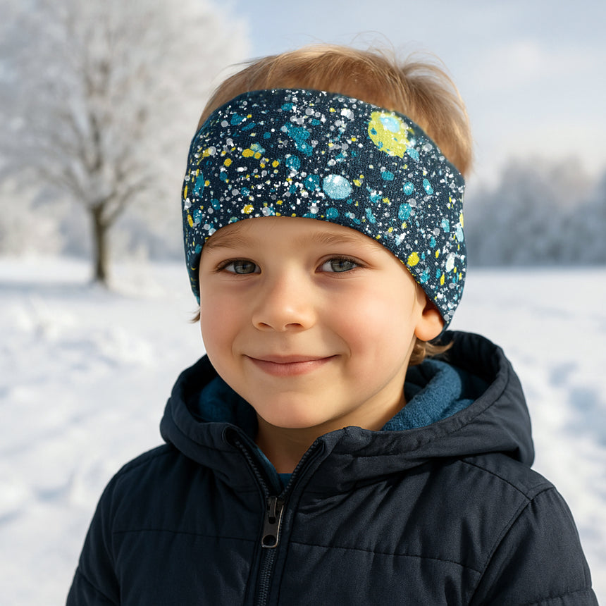 Wollhuhn Elastisches Öko Stirnband, doppellagig, aus Bio-Baumwolle, dunkelblau, handgemacht. Ideal für Sport und Alltag, passt unter Helme.