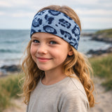 Wollhuhn Elastisches Öko Stirnband / Haarband Jersey Zweilagig Breit Leo Blau