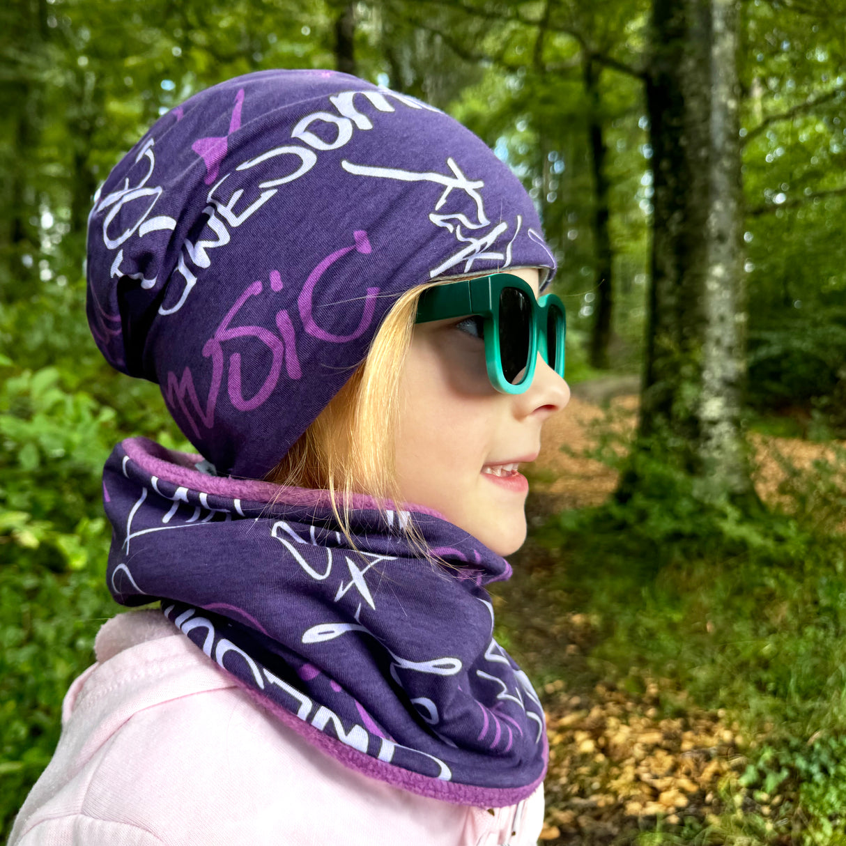 Wollhuhn Öko Long Beanie / Wendemütze, Ganzjährig, Zweilagig,  Cool Music Violett/Beere