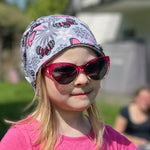 Wollhuhn Öko Long Beanie / Wendemütze, Ganzjährig, Zweilagig, Schmetterlinge Grau/Rosa