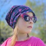 Wollhuhn Öko Long Beanie / Wendemütze, Ganzjährig, Zweilagig, Splash Dunkelblau/Pink