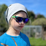 Wollhuhn Öko Long Beanie / Wendemütze, Ganzjährig, Zweilagig,  Coole Skulls Grau/Mint