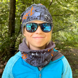 Wollhuhn Öko Long Beanie / Wendemütze, Ganzjährig, Zweilagig, Skater Grau/Orange