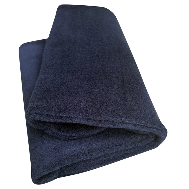Wollhuhn WINTER Halstuch/Schlupfschal „Unser Wärmster“, doppellagig, aus weichem Fleece, handgenäht für optimalen Kälteschutz und Tragekomfort, einfarbig dunkelblau.