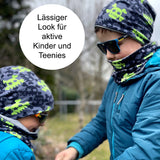 Wollhuhn Öko Shorties / Wendemütze, Ganzjährig, Zweilagig, Fußball Blau