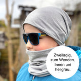 Wollhuhn Öko Shorties / Wendemütze, Ganzjährig, Zweilagig, Cool Stuff Jeansblau