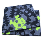 Wollhuhn Elastisches Öko Stirnband / Haarband Jersey Zweilagig Breit Coole Skulls Anthrazit/Lime