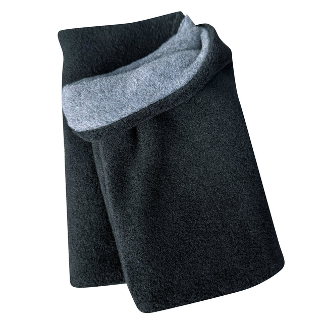 Wollhuhn WINTER Halstuch/Schlupfschal „Unser Wärmster“ aus doppellagigem Fleece in Schwarz/Anthrazit, handgenäht, kuschelig und wärmend, ideal für Kinder und Erwachsene.