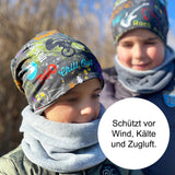 Wollhuhn WINTER Halstuch/Schlupfschal „Unser Wärmster“, Zwei Lagen Fleece, Anthrazit/Grün