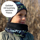 Wollhuhn Halstuch / Schlupfschal / Loop WARM, Innen Fleece, Graffiti Skater Blau