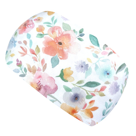 Wollhuhn Elastisches Öko Stirnband / Haarband Jersey Zweilagig Breit Aquarellblumen Weiß/Bunt (Kopie)
