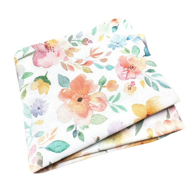 Wollhuhn Elastisches Öko Stirnband, Jersey zweilagig, mit Aquarellblumenmuster, handgemacht und weich, ideal für vielseitigen Einsatz und komfortables Tragen.