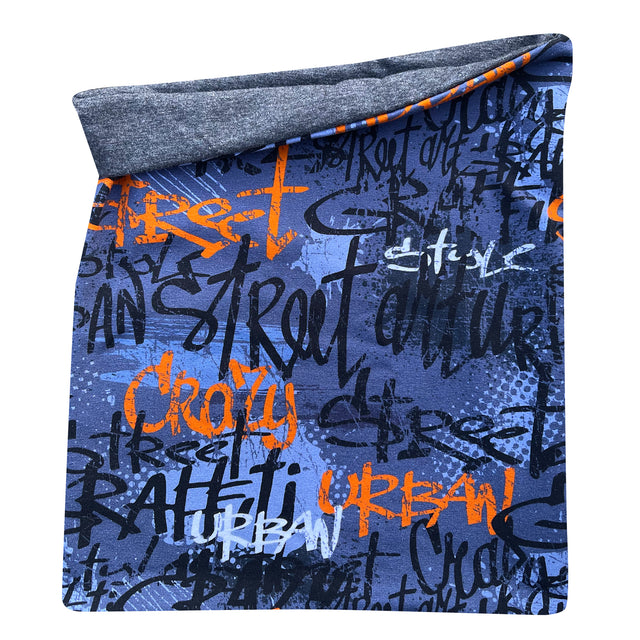 Wollhuhn LONG Loop, Jersey- oder Fleecefutter, Skater Orange mit handschriftlichem Design, bietet Komfort und Schutz für jedes Alter, ideal für Wind und Wetter.