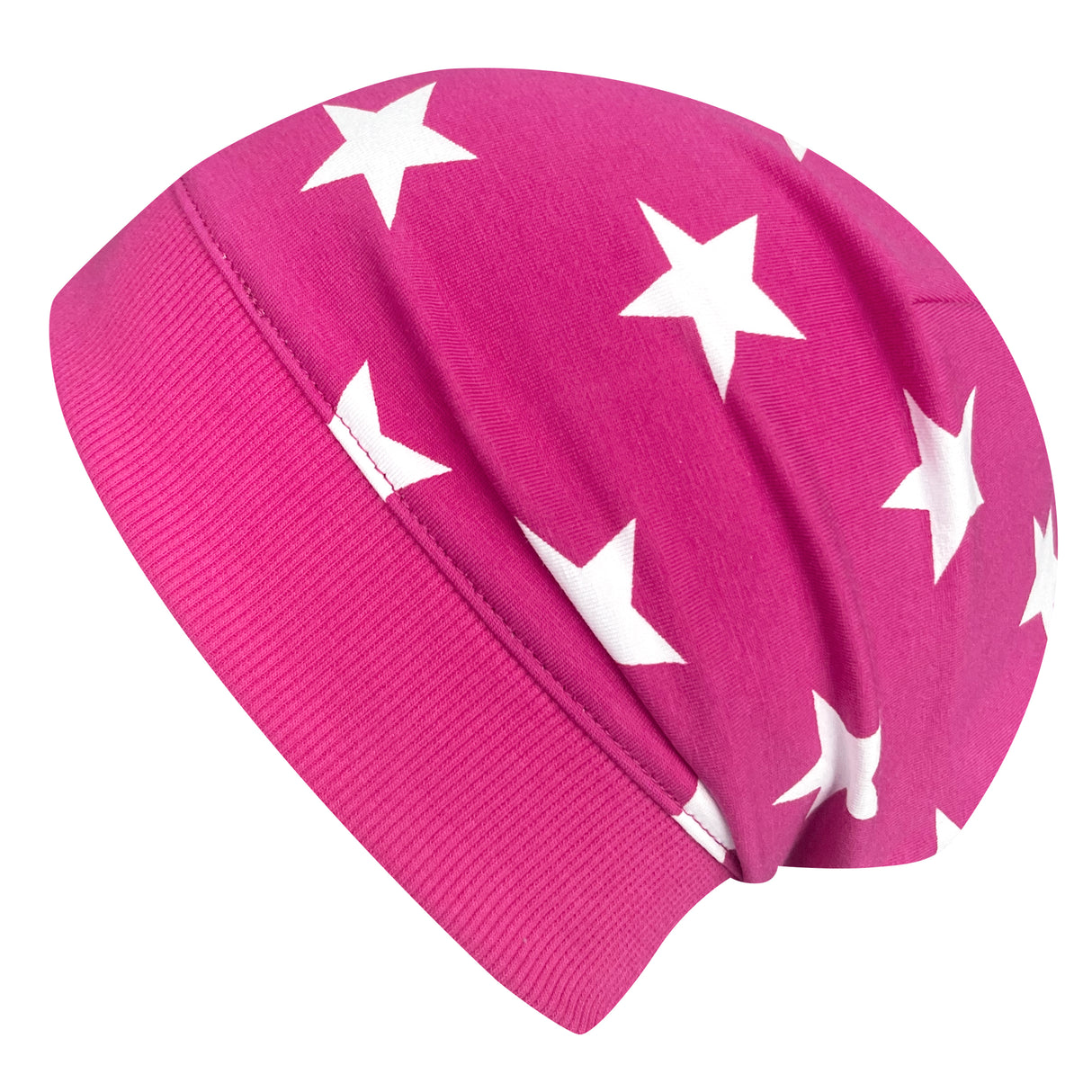 Wollhuhn Leichte Öko Beanie-Mütze Sommer/Übergang Einlagig Sterne Pink/Weiß