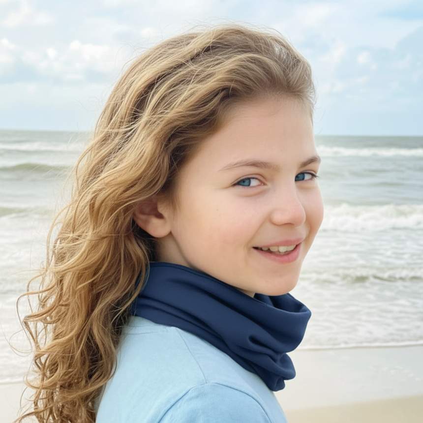 Wollhuhn Leichtes Lockeres Öko Jersey Halstuch / Schlupfschal / Loop Einfarbig Dunkelblau