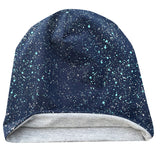 Wollhuhn Öko Long Beanie / Wendemütze, Ganzjährig, Zweilagig, Galaxy Sprenkel Blau
