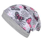 Wollhuhn Öko Long Beanie / Wendemütze, Ganzjährig, Zweilagig, Schmetterlinge Grau/Rosa