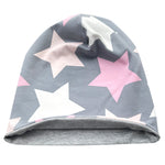 Wollhuhn Öko Long Beanie / Wendemütze, Ganzjährig, Zweilagig,  Big Stars Grau/Rosa/Pink