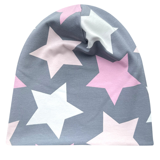 Wollhuhn Öko Long Beanie / Wendemütze mit großen Sternen, zweilagig aus weichem Baumwolljersey, ideal für Kinder dank bequemer Passform und wärmendem Futter.