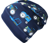 Wollhuhn Leichte Öko Beanie-Mütze Sommer/Übergang Einlagig Traktor/Trecker Dunkelblau