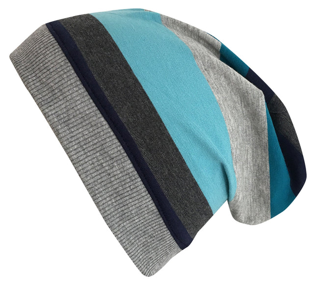 Wollhuhn Dünne Öko Beanie-Mütze Sommer/Übergang: Nahaufnahme der handgemachten, bequemen Mütze aus weichem Baumwolljersey, ideal für Kinder, formbeständig und dehnbar.