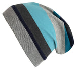 Wollhuhn Leichte Öko Beanie-Mütze Sommer/Übergang Einlagig Blockstreifen Blau/Grau