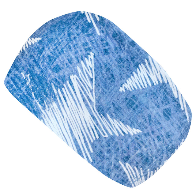 Wollhuhn Elastisches Öko Stirnband/Haarband Jersey Zweilagig Breit Chalk Stars Blau/Weiß, handgemacht aus weicher Bio-Baumwolle, ideal für vielseitige Trageoptionen und sportliche Aktivitäten.